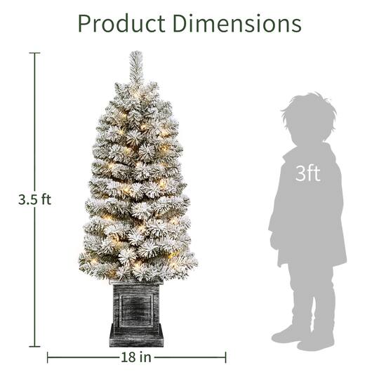 Puleo International 3.5ft. Pre-Lit Battery-Operated Flocked Spruce Artificial Christmas Trees with Pinecones, Warm White LED Lights, 2ct.